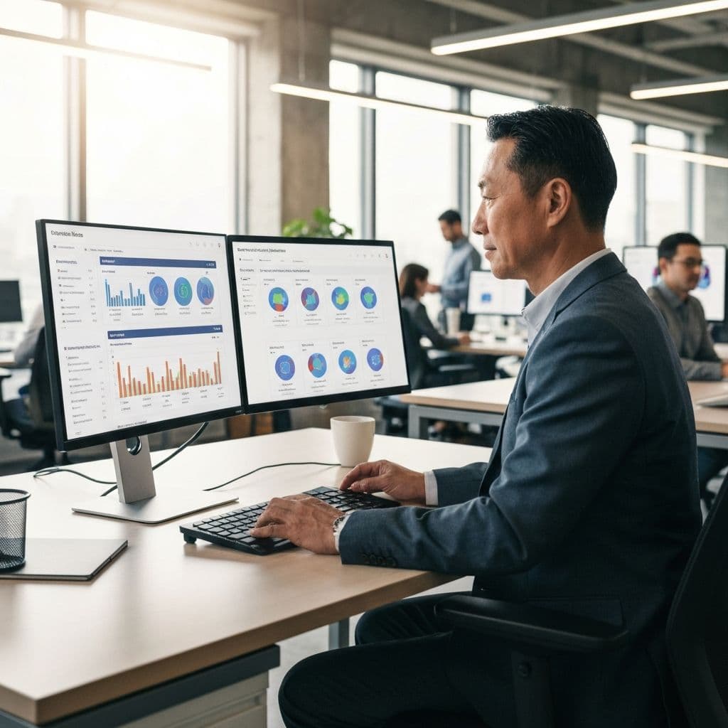 Operations professional reviewing a unified communication dashboard